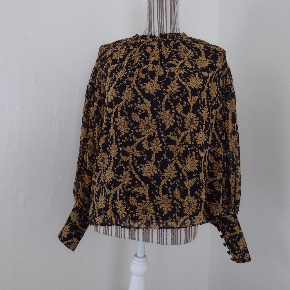Ann Taylor Black and Gold Floral Blouse